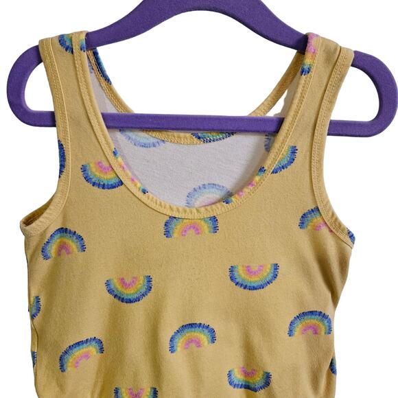 Girls Size M Pastel Yellow Peplum Ruffle Tank Top Rainbow Print Preppy - Picture 2 of 3